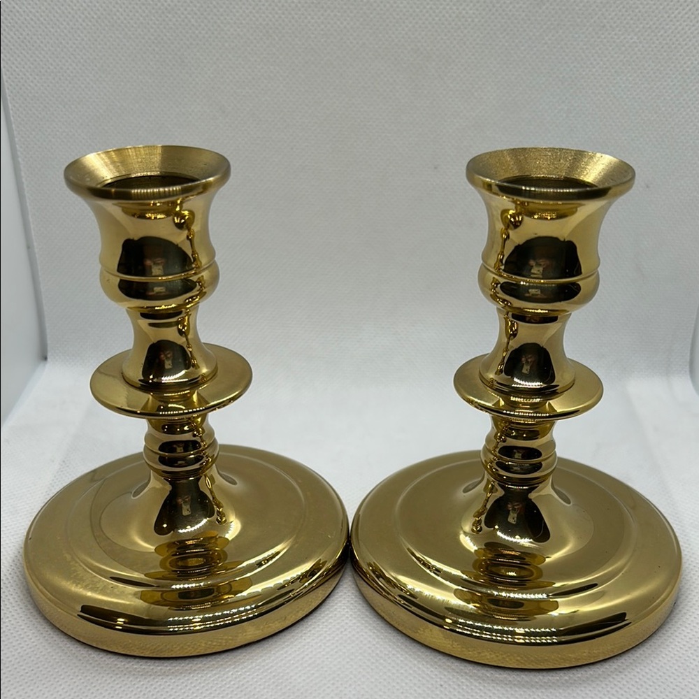 Set of 2 Vintage Elegant Gold Brass Candle Holders